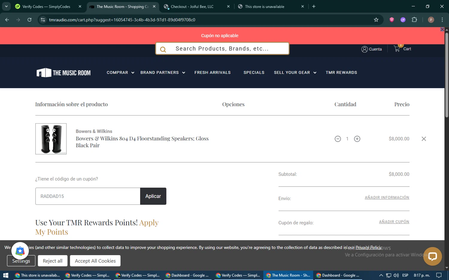 The Music Room coupon code screenshot showing code RADDAD15 applied at The Music Room checkout page. Uploaded by SimplyCodes community member RoyalSleuth6331 on Jun 14, 2025