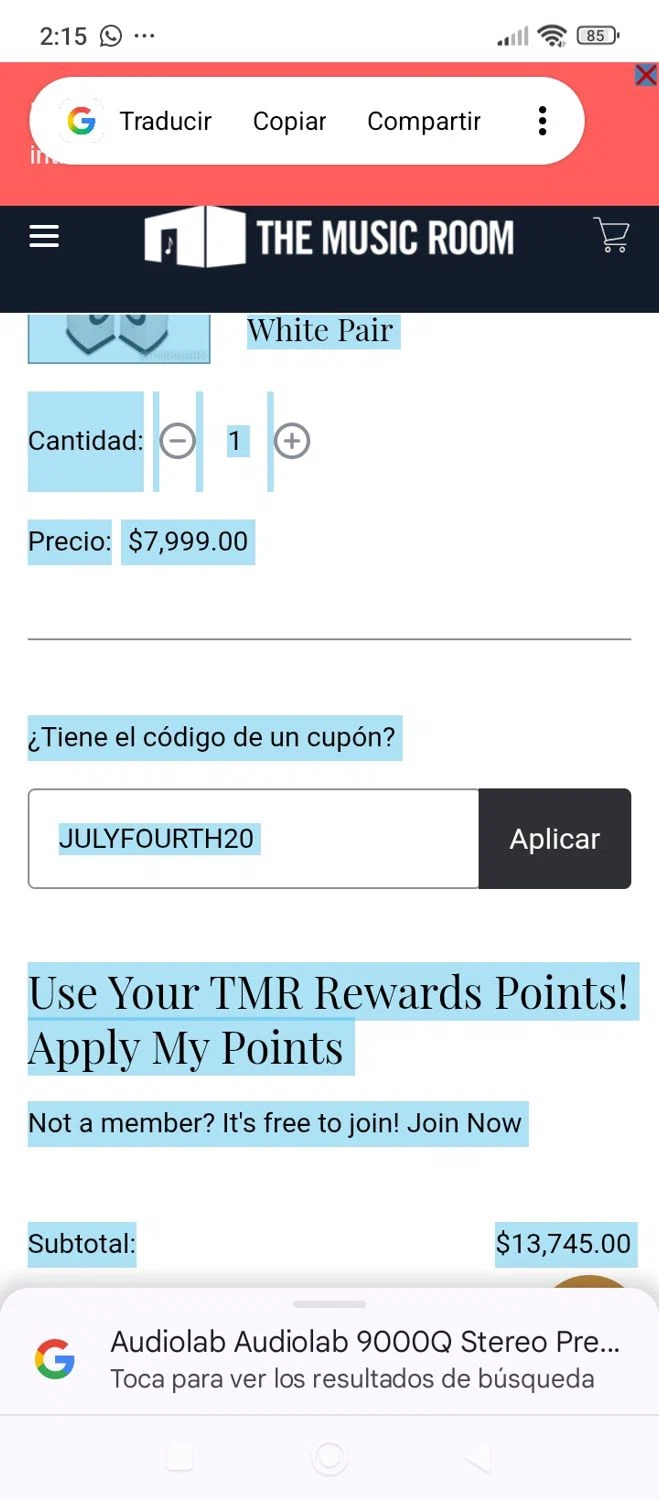 The Music Room coupon code screenshot showing code JULYFOURTH20 applied at The Music Room checkout page. Uploaded by SimplyCodes community member GloriousPro8890 on Aug 2, 2025