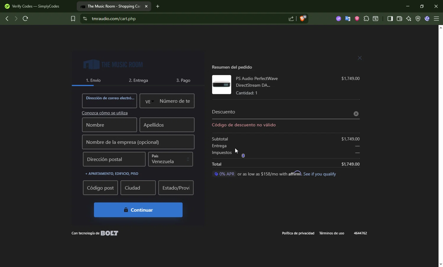 The Music Room coupon code screenshot showing code LABORDAY20 applied at The Music Room checkout page. Uploaded by SimplyCodes community member DrossRotzank on Aug 30, 2025