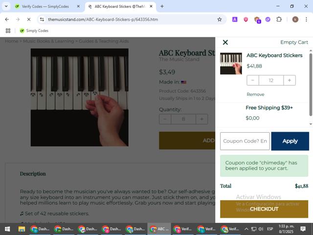 The Music Stand checkout page showing The Music Stand coupon code box | Screenshot taken by SimplyCodes community member on Jul 8, 2025