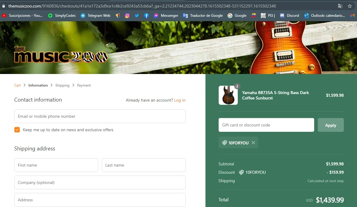 where to use The Music Zoo promo code box
