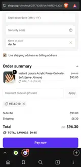 HELLO10 coupon verification screenshot