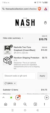 The Nash Collection coupon verification screenshot