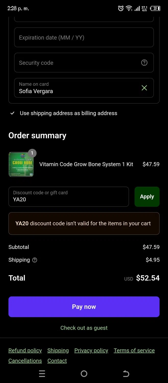 The Natural promo code screenshot showing code YA20 applied at The Natural checkout page. Uploaded by SimplyCodes community member Pipina11 on Jul 31, 2025