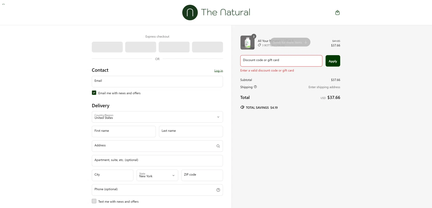 The Natural promo code screenshot showing code GOL applied at The Natural checkout page. Uploaded by SimplyCodes community member DiscountWarden480 on Apr 27, 2025