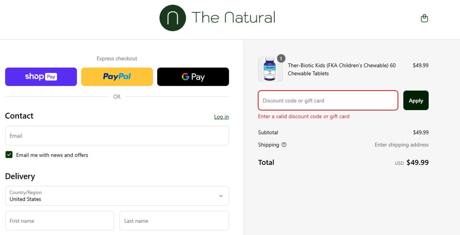 The Natural promo code screenshot showing code GOL applied at The Natural checkout page. Uploaded by SimplyCodes community member MagnificentCaptain7552 on Apr 27, 2025