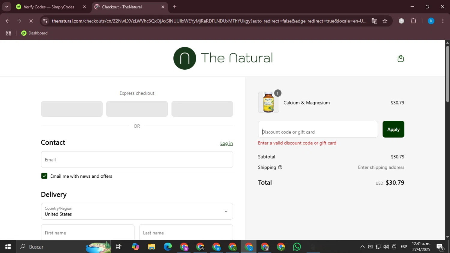 The Natural promo code screenshot showing code GOL applied at The Natural checkout page. Uploaded by SimplyCodes community member DealMaverick1323 on Apr 27, 2025