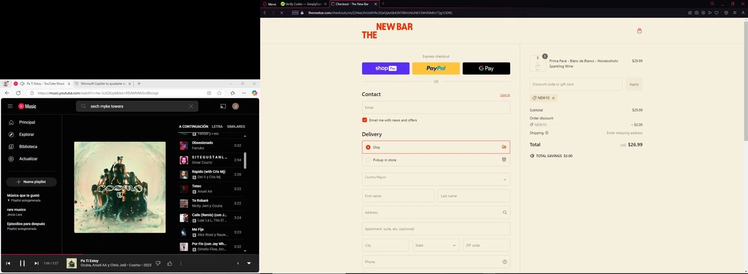 The New Bar promo code screenshot showing code NEW10 applied at The New Bar checkout page. Uploaded by SimplyCodes community member CleverAdmiral2537 on Feb 28, 2025