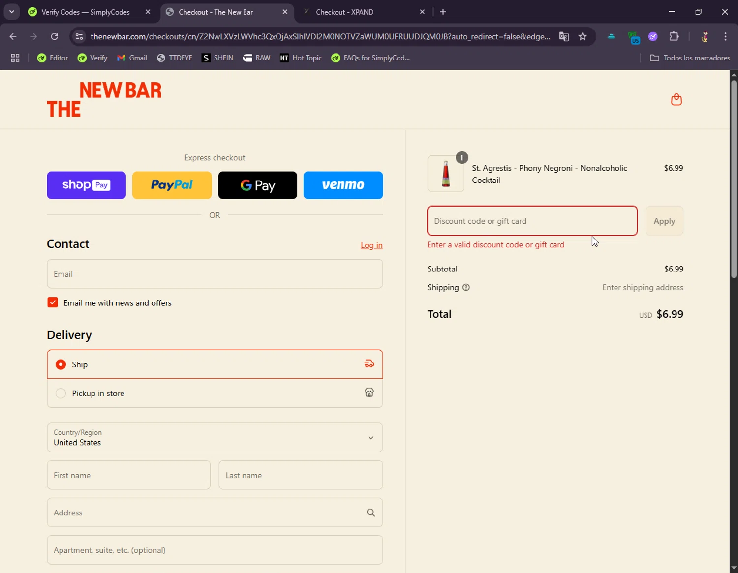 The New Bar promo code screenshot showing code THEWKND applied at The New Bar checkout page. Uploaded by SimplyCodes community member DonGato on Jun 12, 2025