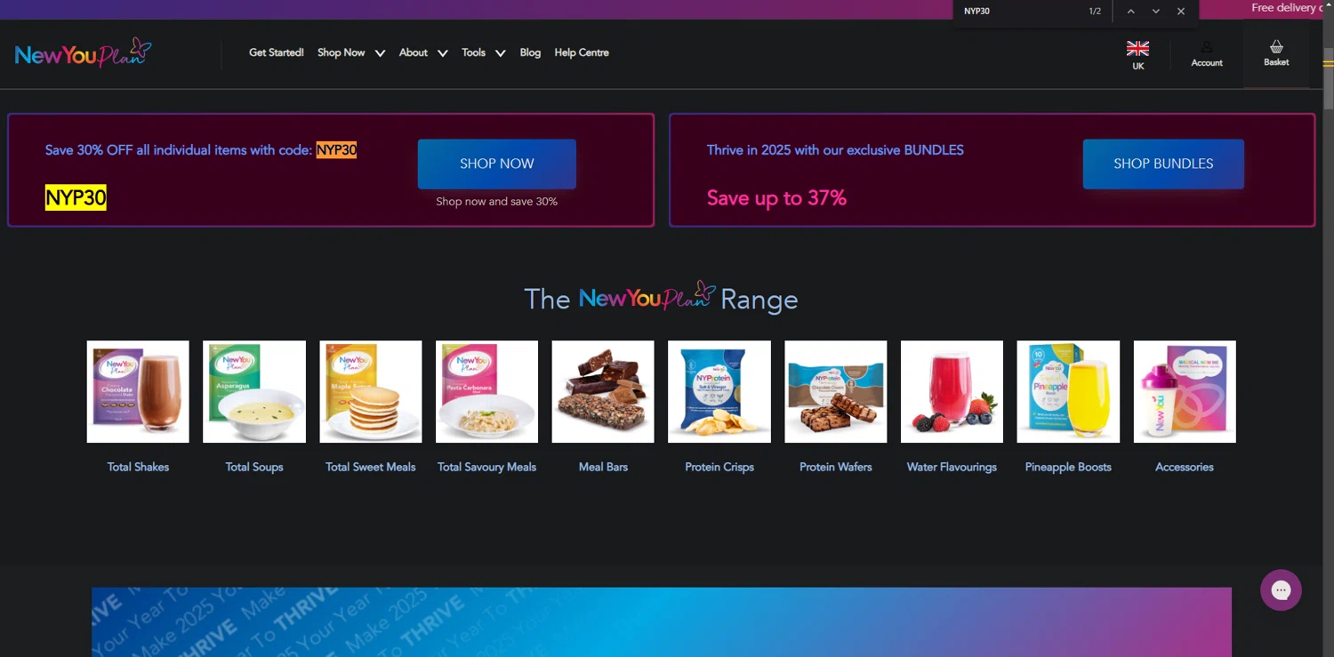 The New You Plan discount code screenshot showing code NYP30 applied at The New You Plan checkout page. Uploaded by SimplyCodes community member POWERRANGERRED on Apr 3, 2025