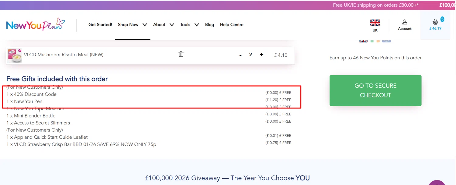 The New You Plan checkout page showing The New You Plan discount code box | Screenshot taken by SimplyCodes community member on Jan 14, 2026