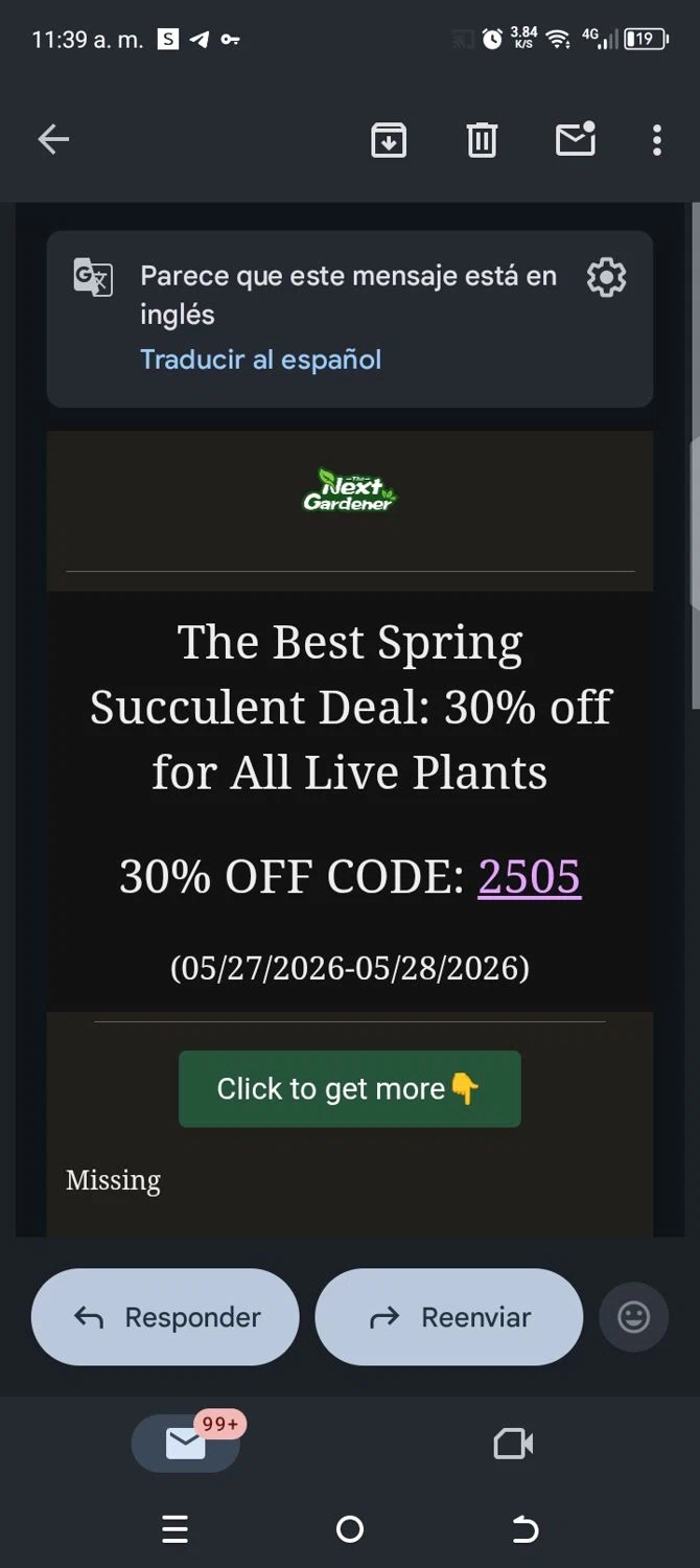 The Next Gardener promo code screenshot showing code 2505 applied at The Next Gardener checkout page. Uploaded by SimplyCodes community member kellymoreno on May 28, 2026