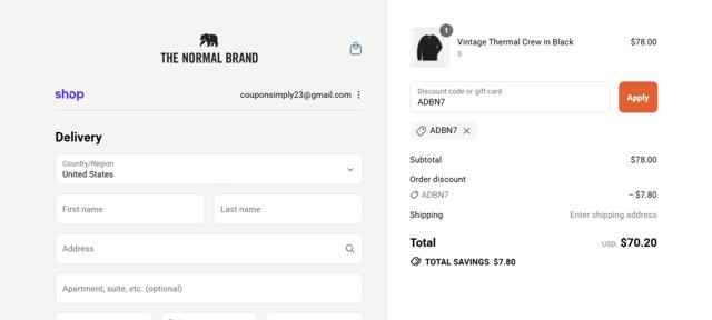 The Normal Brand checkout page showing The Normal Brand discount code box | Screenshot taken by SimplyCodes community member on Sep 14, 2025