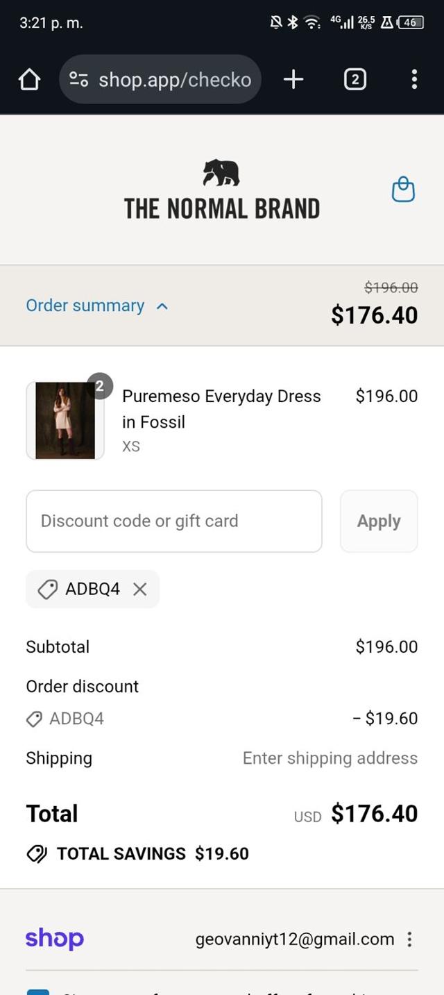 The Normal Brand checkout page showing The Normal Brand discount code box | Screenshot taken by SimplyCodes community member on Sep 15, 2025
