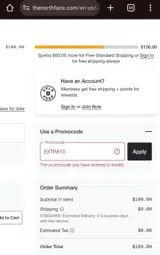 The North Face coupon verification screenshot