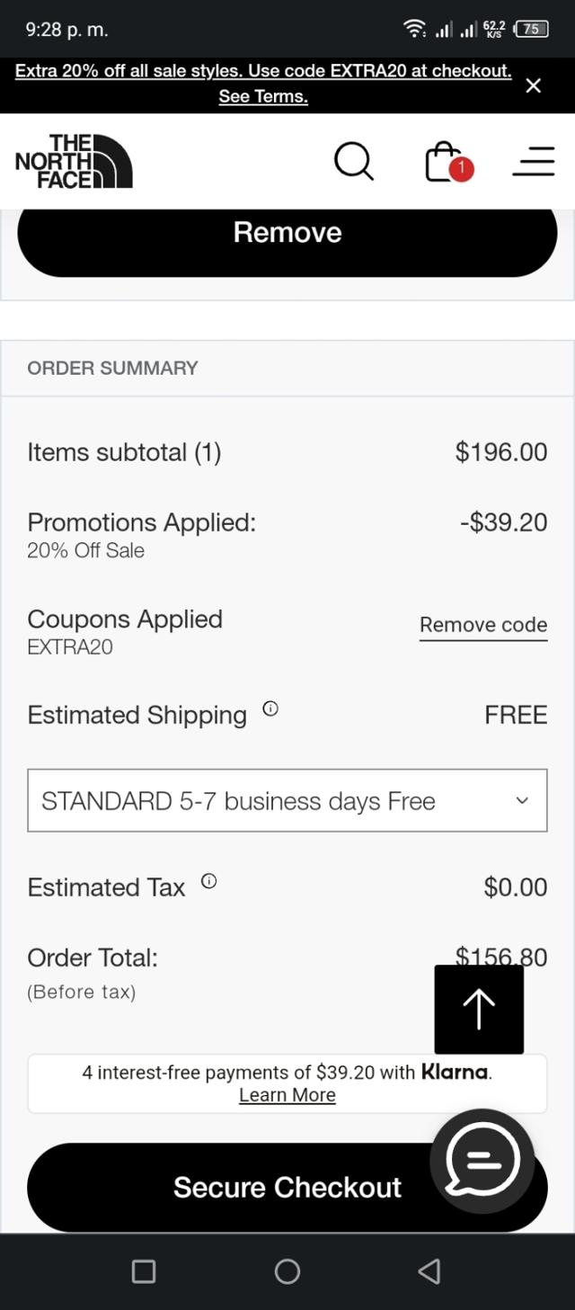 The North Face checkout page showing The North Face promo code box | Screenshot taken by SimplyCodes community member on Dec 27, 2022