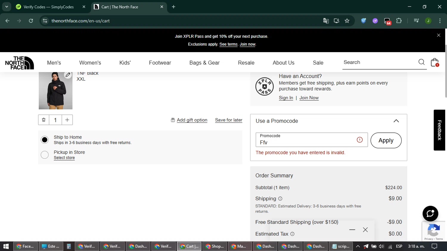 The North Face promo code screenshot showing code Ffv applied at The North Face checkout page. Uploaded by SimplyCodes community member ShieldFinder369 on Feb 24, 2026
