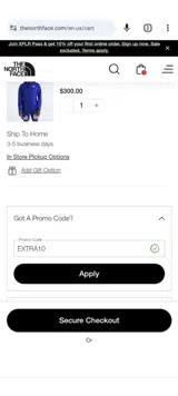 The North Face coupon verification screenshot