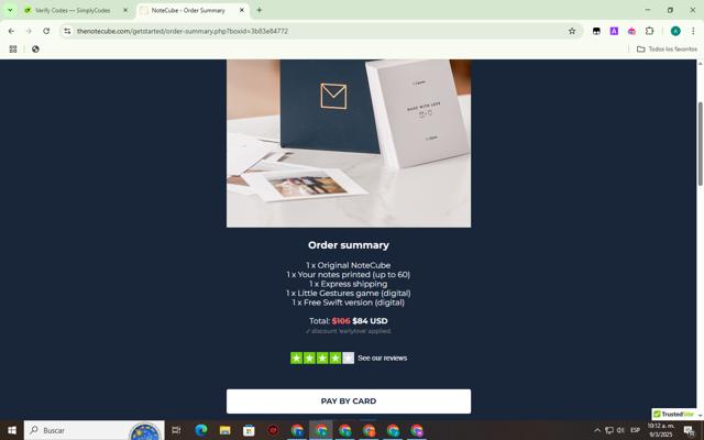 NoteCube checkout page showing NoteCube promo code box | Screenshot taken by SimplyCodes community member on Mar 9, 2025
