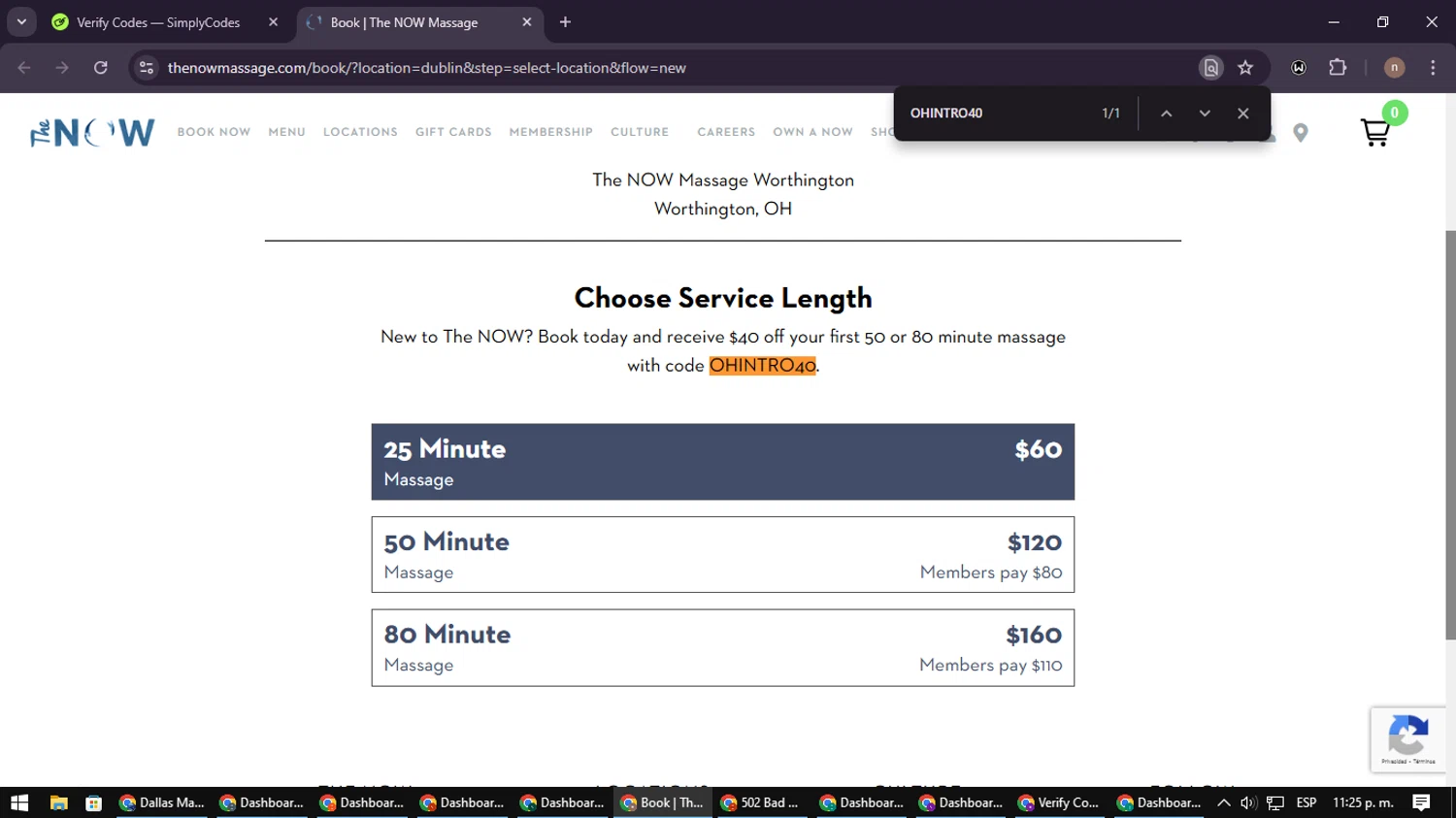 The Now Massage checkout page showing The Now Massage promo code box | Screenshot taken by SimplyCodes community member on Feb 26, 2025