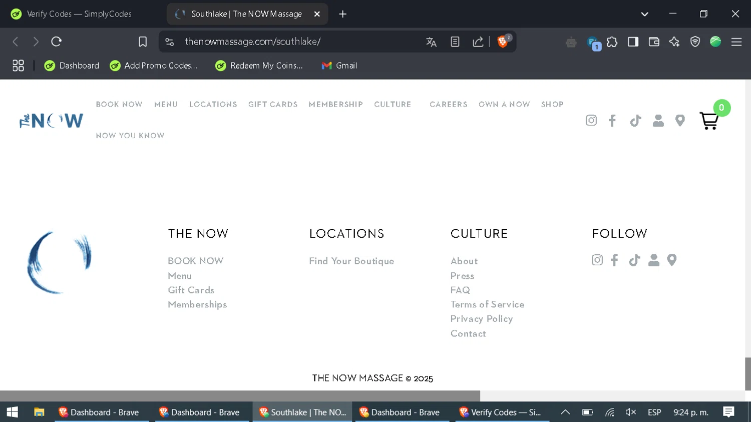 The Now Massage promo code screenshot showing code SLINTRO30 applied at The Now Massage checkout page. Uploaded by SimplyCodes community member SaleAdmiral9379 on Feb 27, 2025