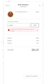 pieday25 coupon verification screenshot