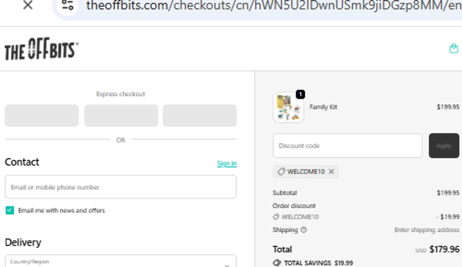 The OFFBITS promo code screenshot showing code WELCOME10 applied at The OFFBITS checkout page. Uploaded by SimplyCodes community member PennyOwl2559 on Nov 19, 2025