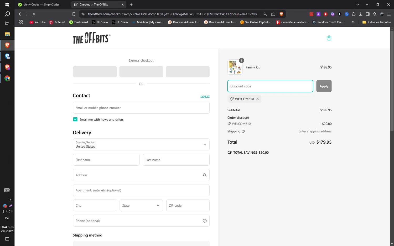 The OFFBITS promo code screenshot showing code WELCOME10 applied at The OFFBITS checkout page. Uploaded by SimplyCodes community member ilarrazaM1 on Mar 29, 2025