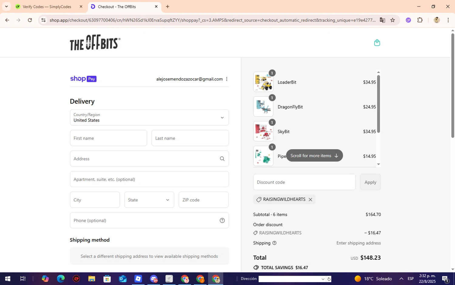 The OFFBITS promo code screenshot showing code raisingwildhearts applied at The OFFBITS checkout page. Uploaded by SimplyCodes community member Lilithh on Aug 22, 2025