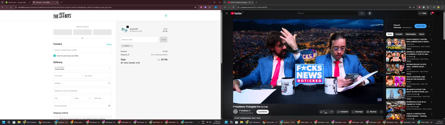 The OFFBITS promo code screenshot showing code save10 applied at The OFFBITS checkout page. Uploaded by SimplyCodes community member BargainGuardian280 on Oct 10, 2025