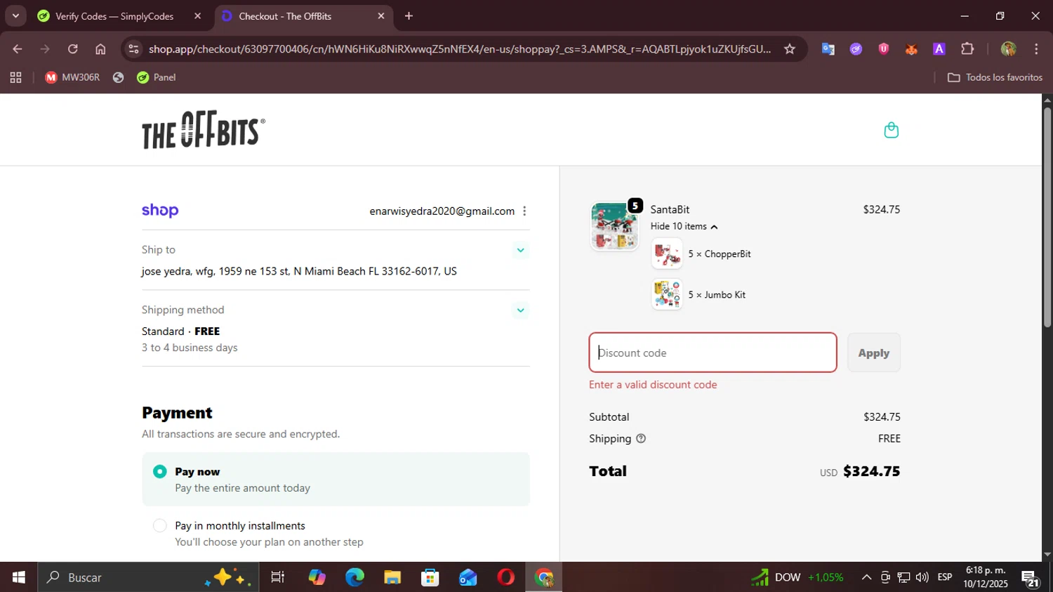 The OFFBITS promo code screenshot showing code bits15 applied at The OFFBITS checkout page. Uploaded by SimplyCodes community member Demogorgon on Dec 10, 2025