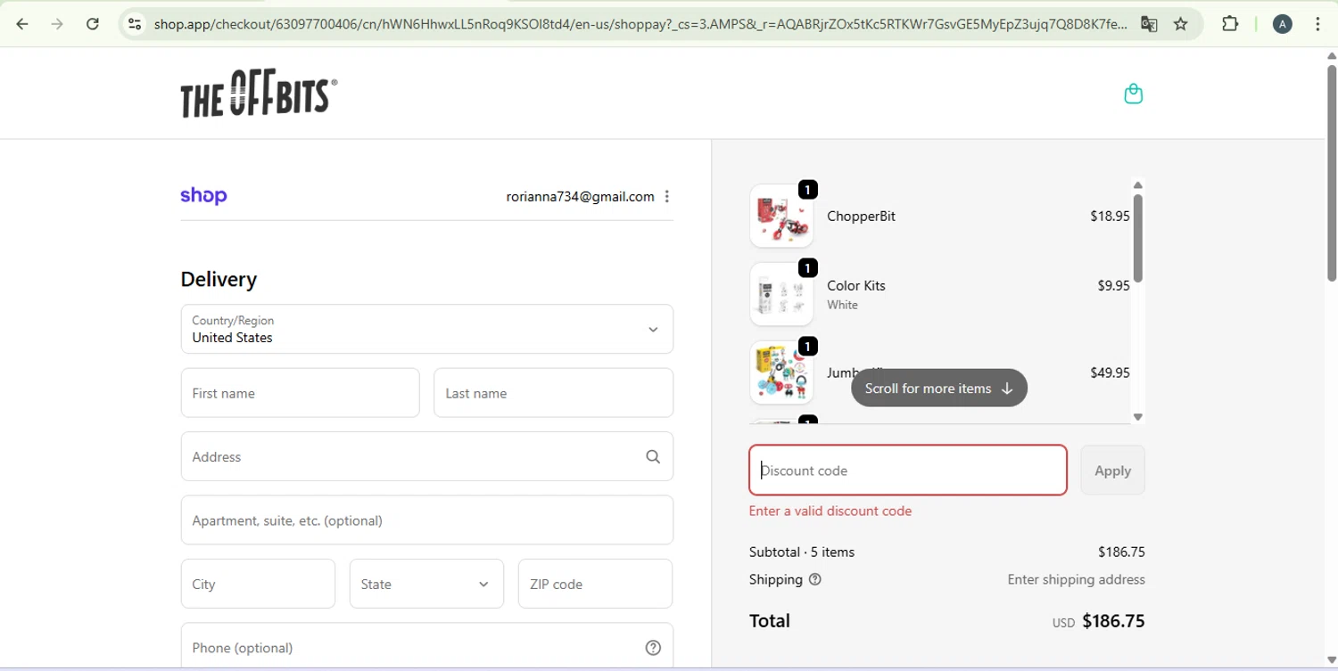 The OFFBITS promo code screenshot showing code bits15 applied at The OFFBITS checkout page. Uploaded by SimplyCodes community member SaleSentinel7319 on Dec 10, 2025