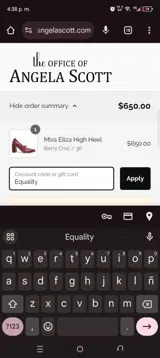 Equality coupon verification screenshot