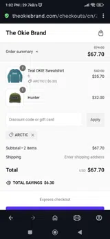 Arctic coupon verification screenshot