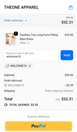 welcome10 coupon verification screenshot