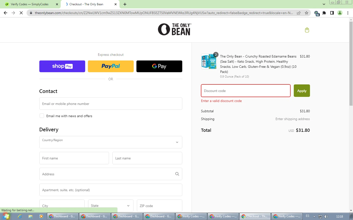 The Only Bean discount code screenshot showing code haley applied at The Only Bean checkout page. Uploaded by SimplyCodes community member alexdaal on Feb 28, 2025