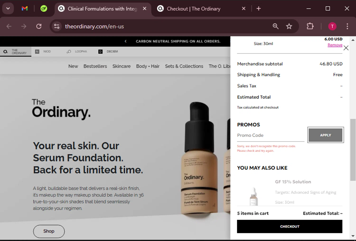 The Ordinary promo code screenshot showing code  applied at The Ordinary checkout page. Uploaded by SimplyCodes community member WiseScout3498 on Feb 27, 2025