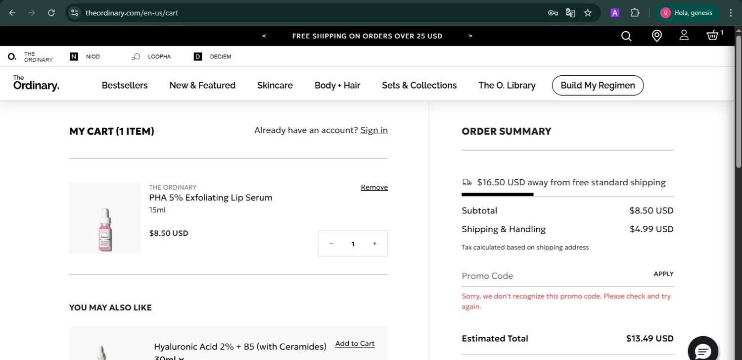 The Ordinary promo code screenshot showing code 10OFFJUN applied at The Ordinary checkout page. Uploaded by SimplyCodes community member MoneyFalcon481 on Sep 26, 2025