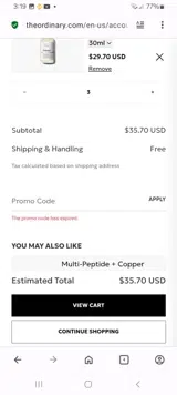 The Ordinary coupon verification screenshot