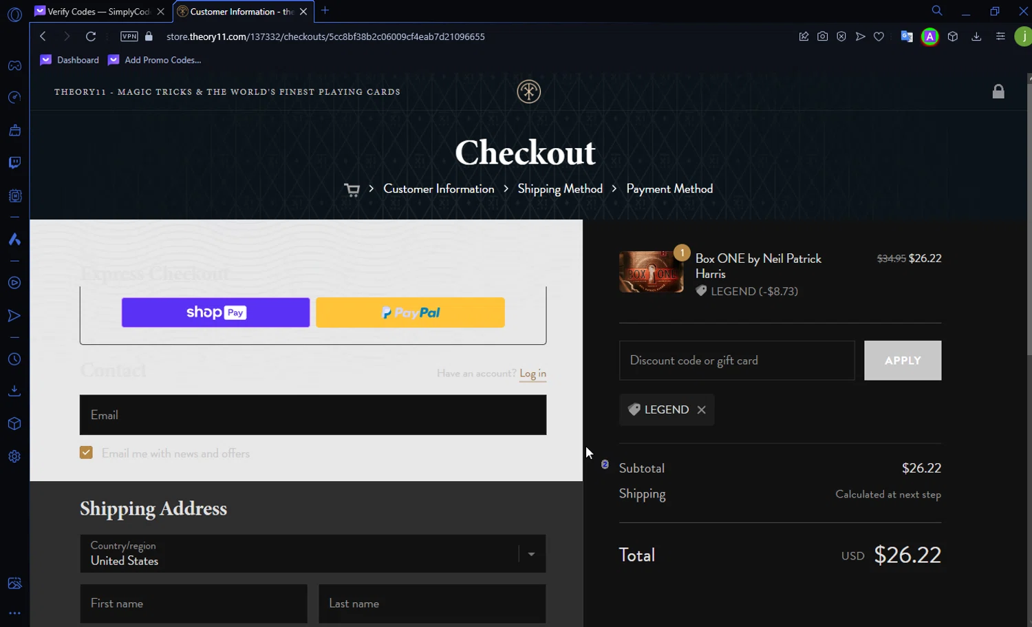 where to use theory11 promo code box