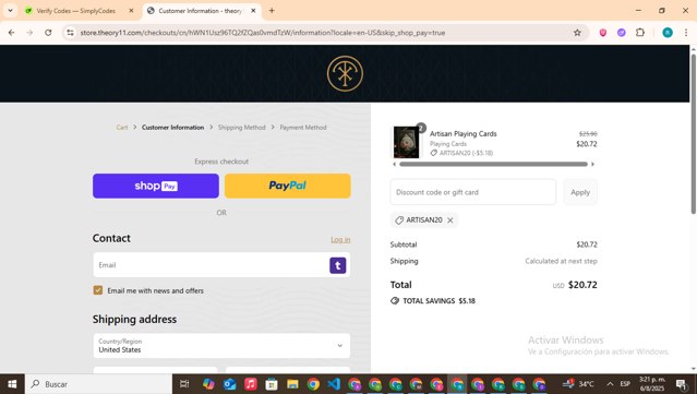 theory11 checkout page showing theory11 discount code box | Screenshot taken by SimplyCodes community member on Aug 6, 2025