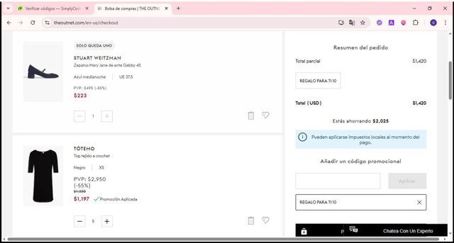 THE OUTNET checkout page showing THE OUTNET promo code box | Screenshot taken by SimplyCodes community member on Aug 26, 2025