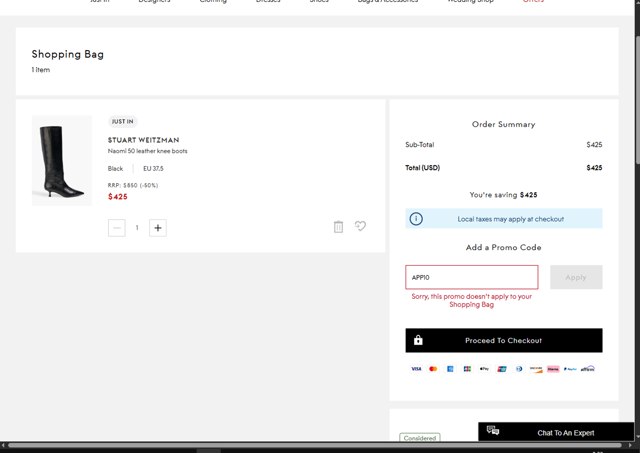 THE OUTNET checkout page showing THE OUTNET promo code box | Screenshot taken by SimplyCodes community member on Aug 26, 2025