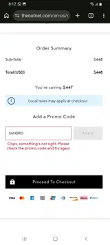 THE OUTNET coupon verification screenshot