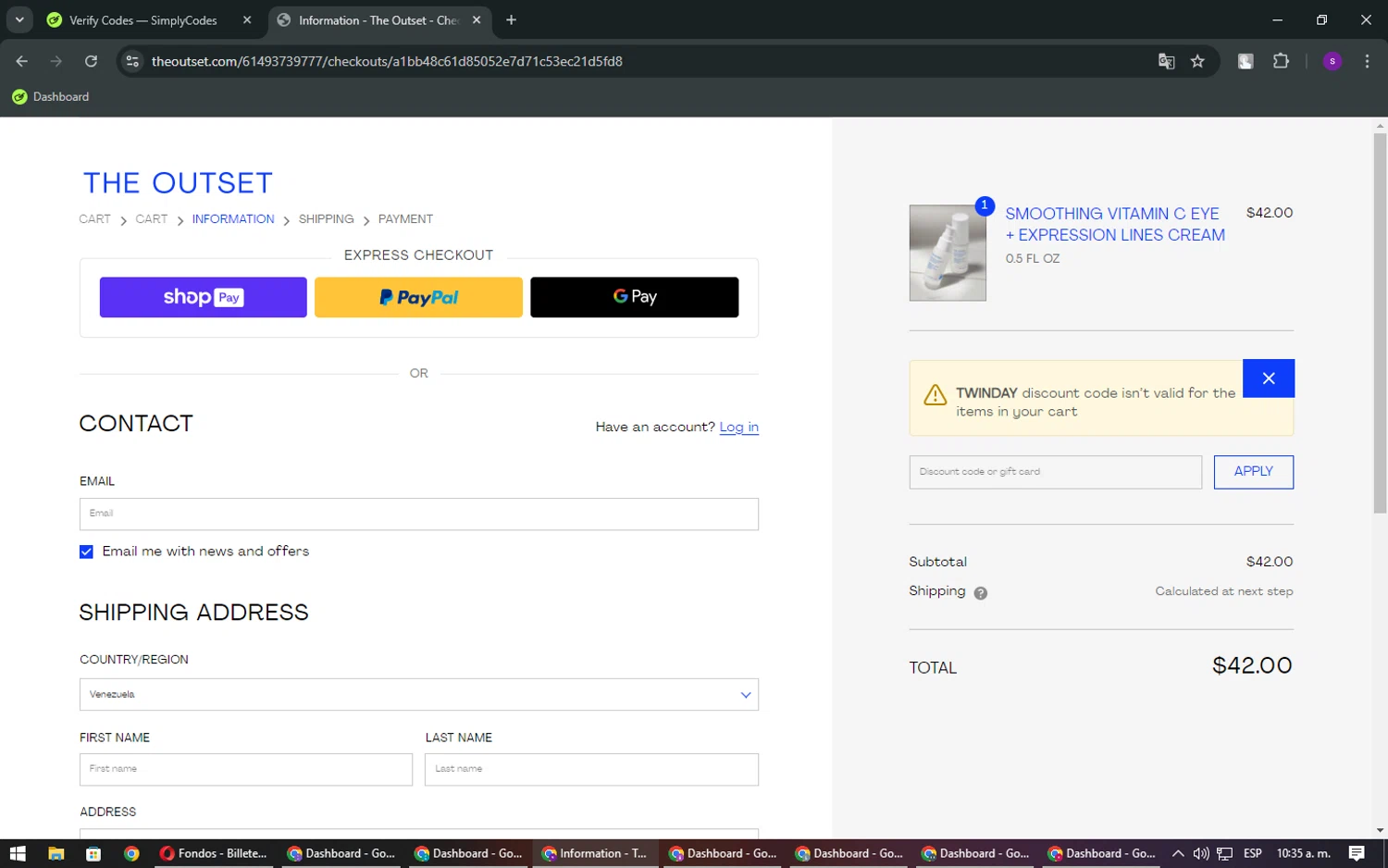 where to use The Outset promo code box