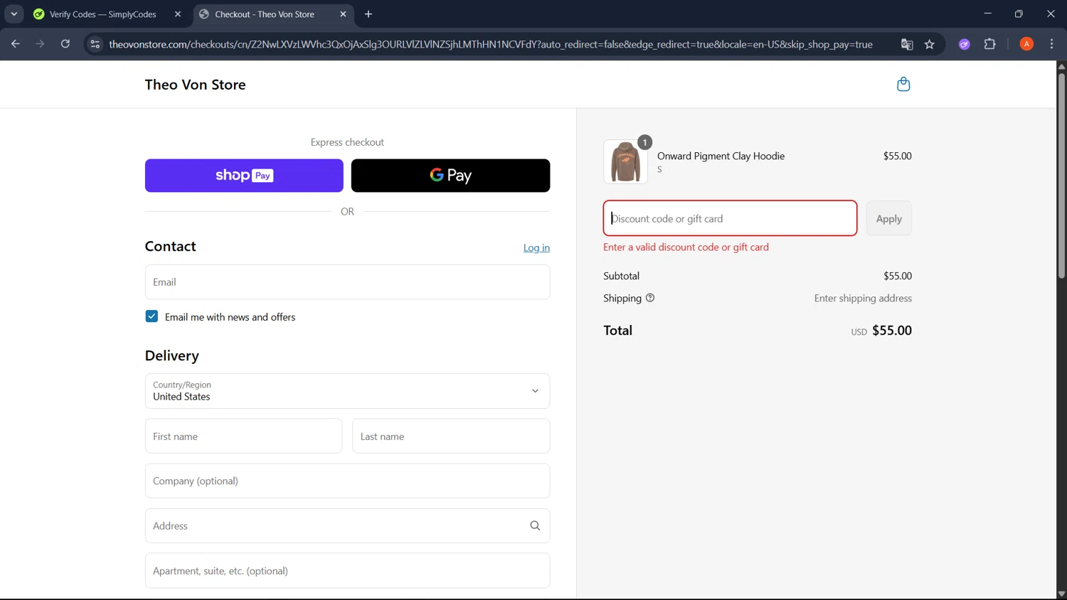 Theo Von Store discount code screenshot showing code THEO20 applied at Theo Von Store checkout page. Uploaded by SimplyCodes community member GoldChaser2970 on Jun 8, 2025