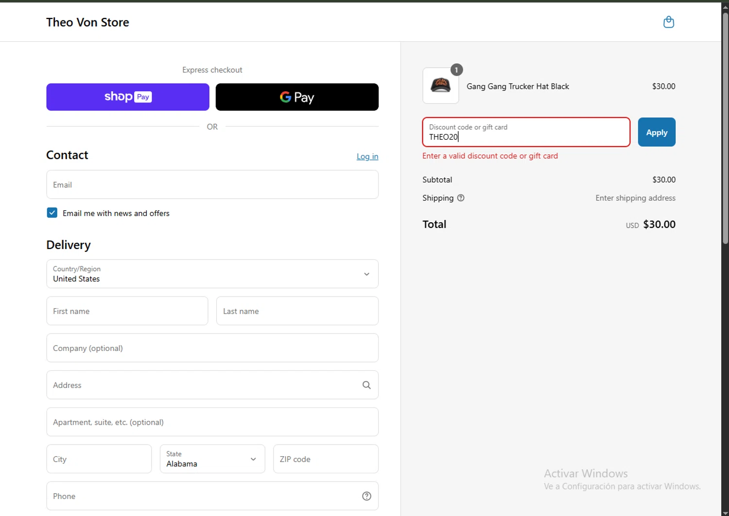 Theo Von Store discount code screenshot showing code THEO20 applied at Theo Von Store checkout page. Uploaded by SimplyCodes community member RewardPhoenix3732 on Jun 8, 2025