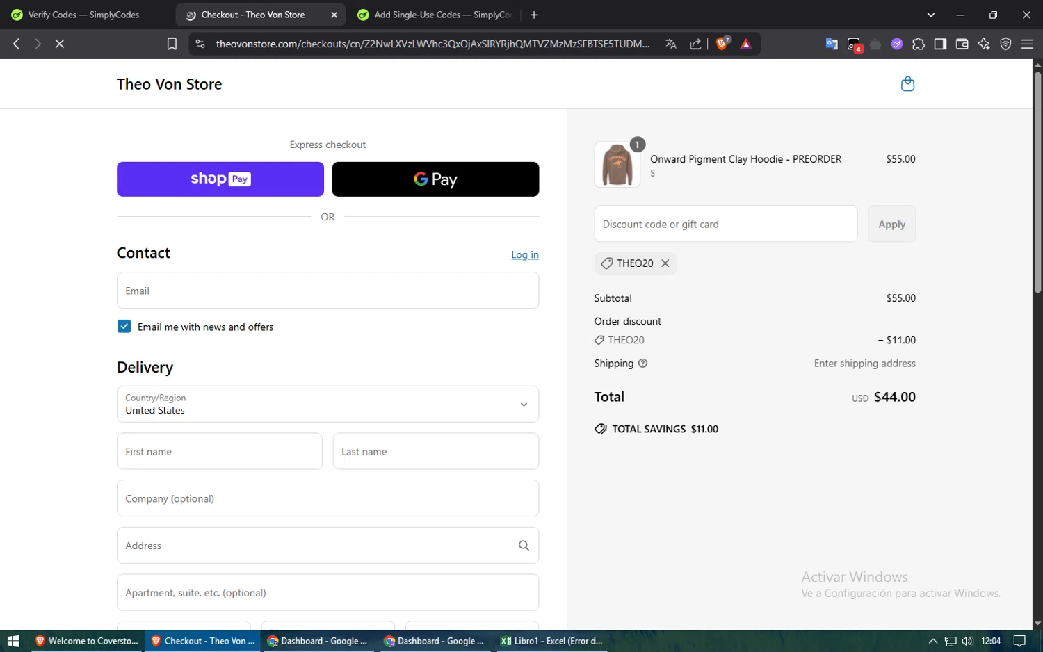 Theo Von Store checkout page showing Theo Von Store discount code box | Screenshot taken by SimplyCodes community member on May 10, 2025