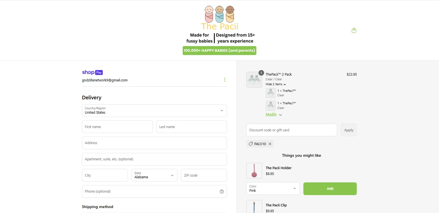 The Pacii discount code screenshot showing code PACII10 applied at The Pacii checkout page. Uploaded by SimplyCodes community member dimitriv on Jun 16, 2025