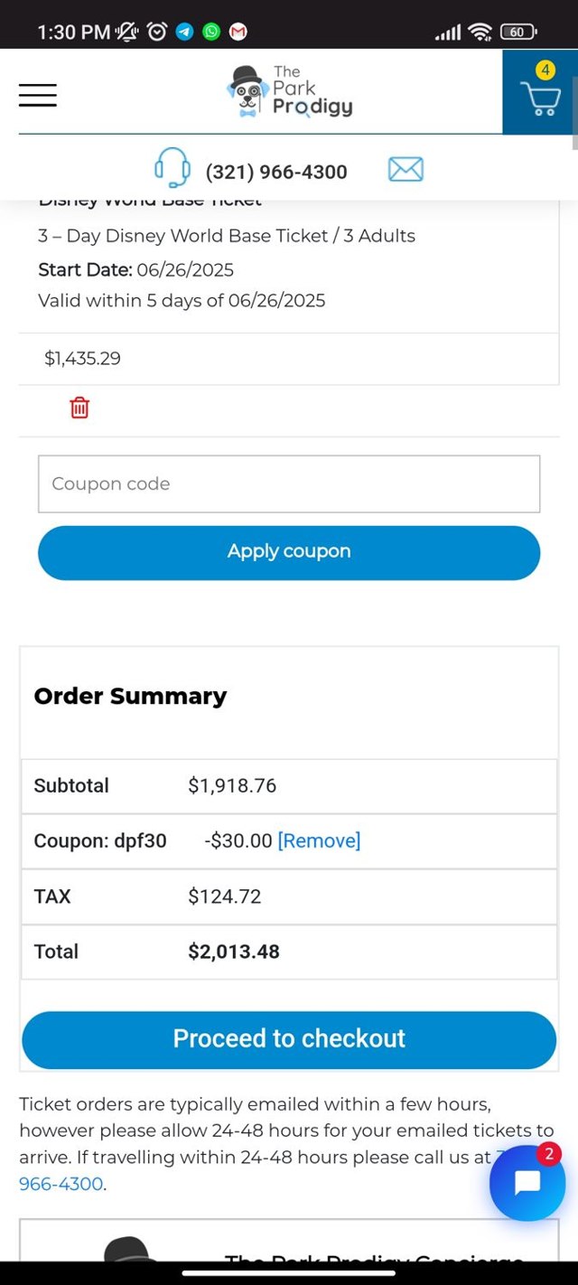The Park Prodigy checkout page showing The Park Prodigy coupon code box | Screenshot taken by SimplyCodes community member on Jun 24, 2025